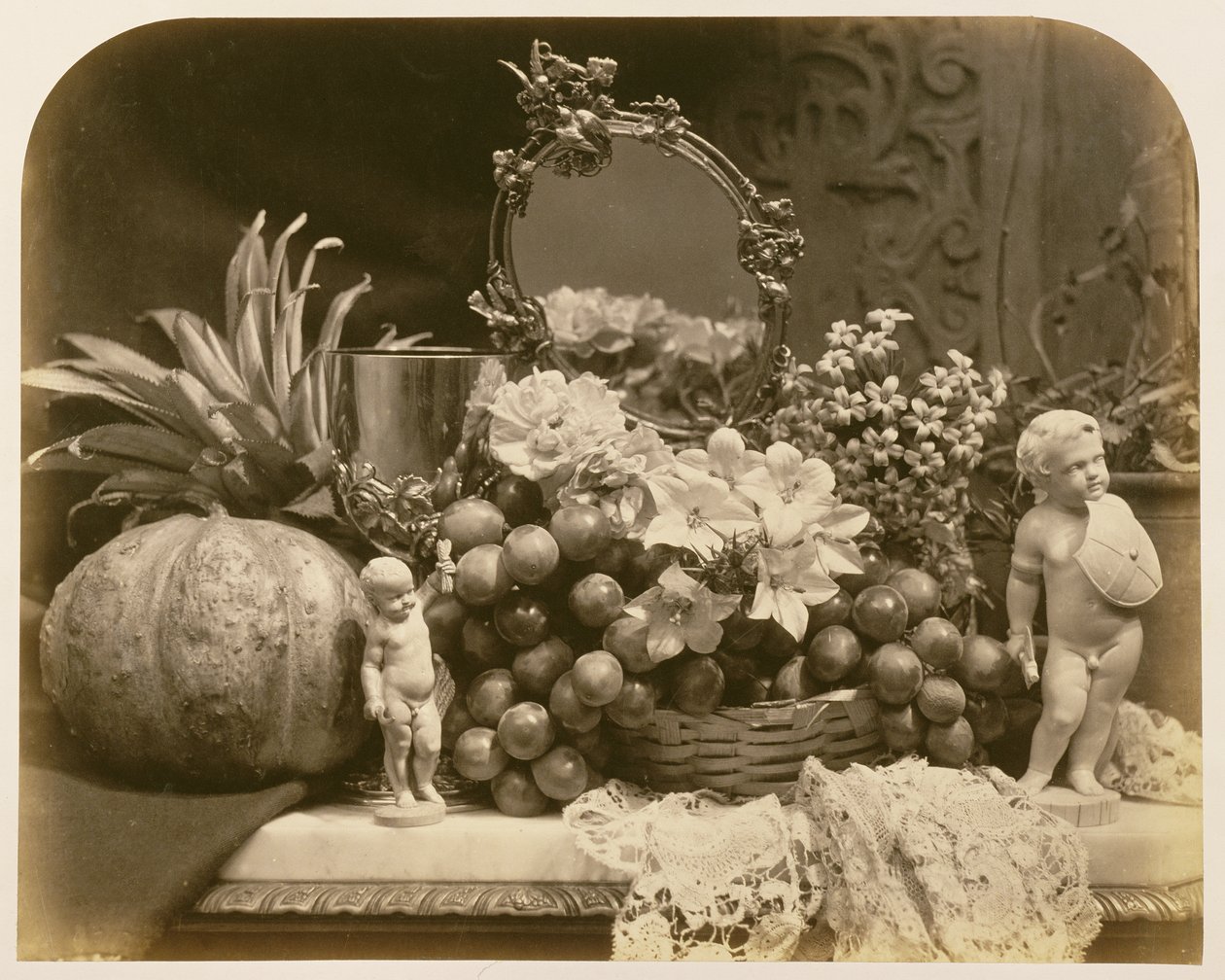 Still Life of Fruit with Mirror and Figurines, 1860 by Roger Fenton