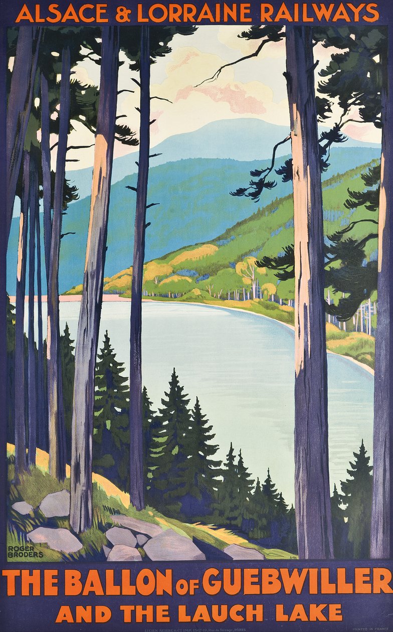 A poster for Alsace & Lorraine Railways advertising the Ballon of Guebwiller and the Lauch lake by Roger Broders
