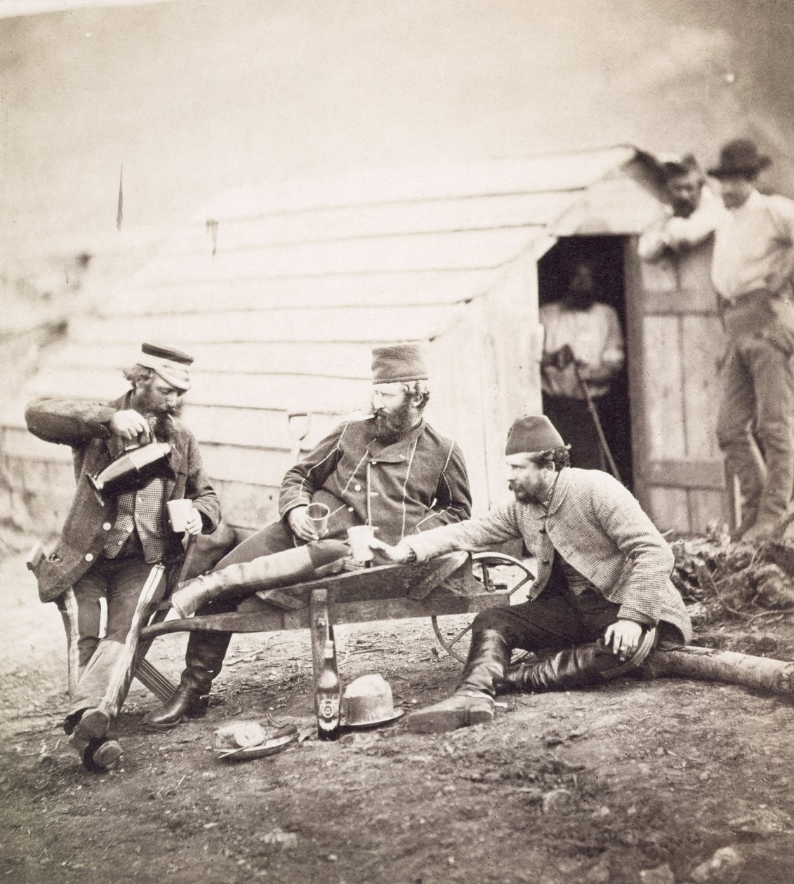 Hardships in the Camp (Colonel Lowe and Captains Brown and George) by Roger Fenton