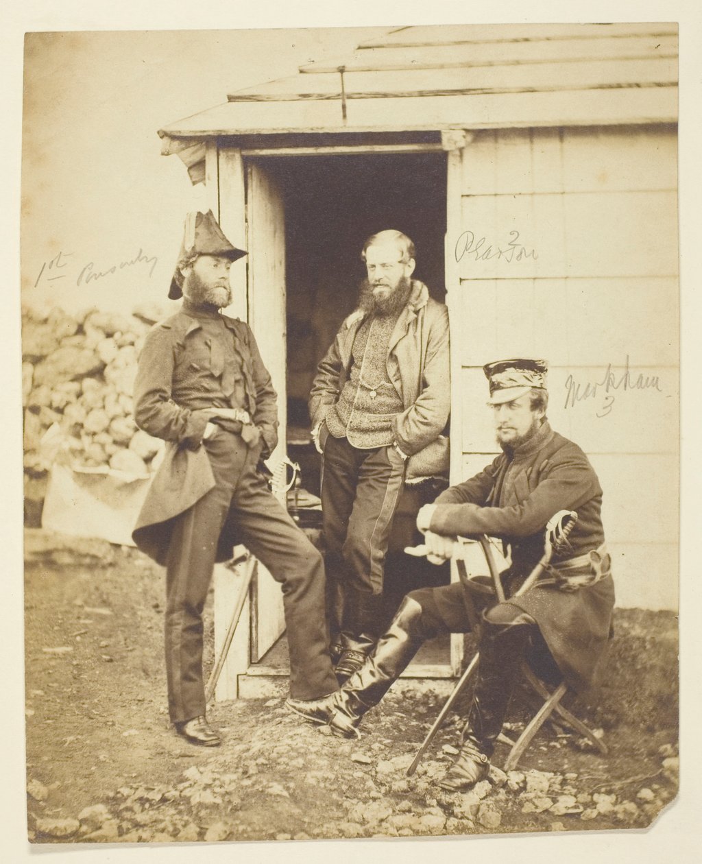 Sir Henry Frederick Ponsonby (1825-1892) General; Thomas Hook Pearson (1806-1892) General; Fredrick Markham (1805-1855) General; Taken on the Field, Crimea by Roger Fenton