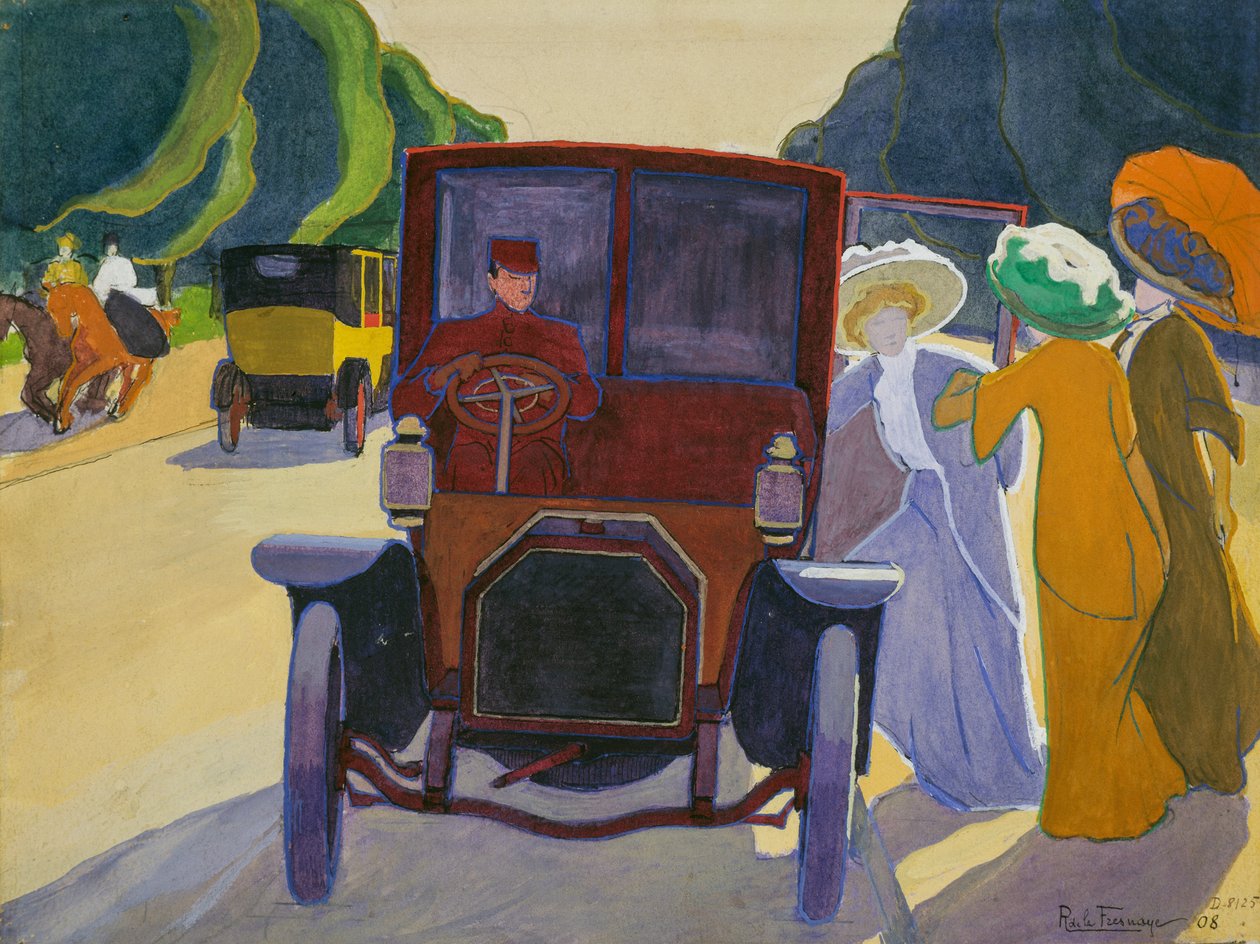 Avenue of Acacias at Bois de Boulogne, car with driver by Roger de La Fresnaye