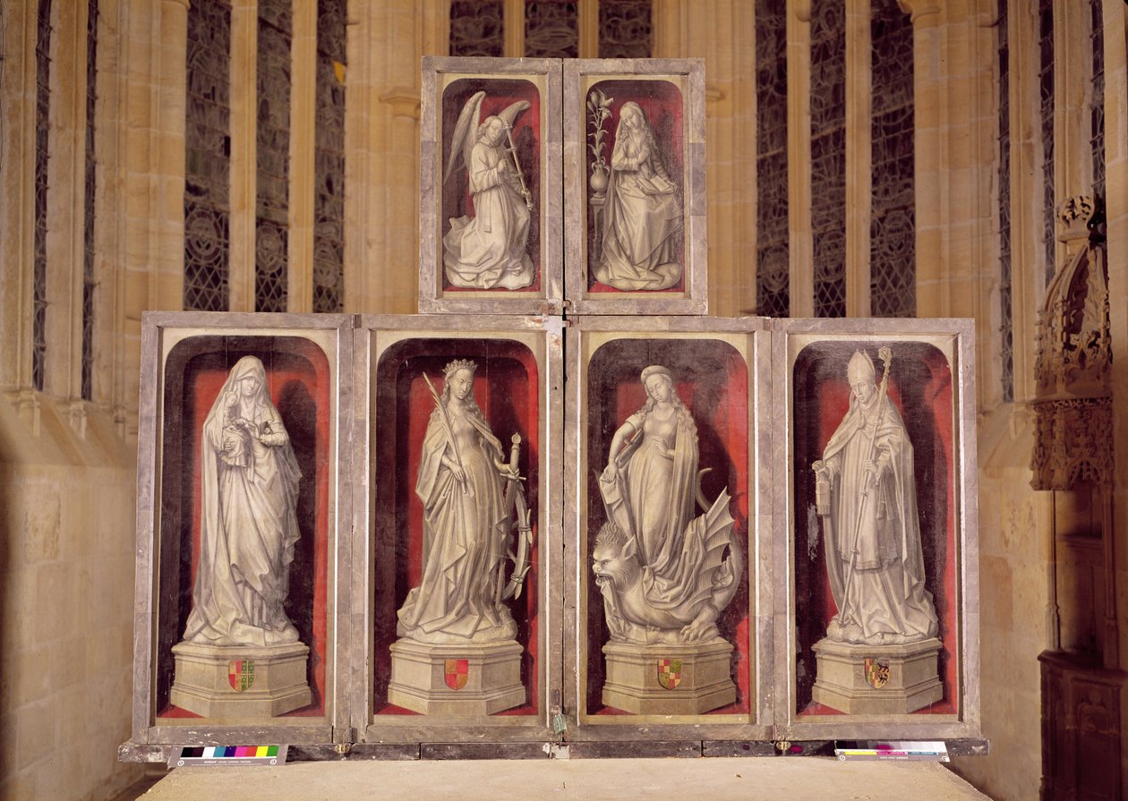 View of the Panels of the Closed Altarpiece, Depicting the Annunciation and Saints, 1460-66 by Rogier van der Weyden