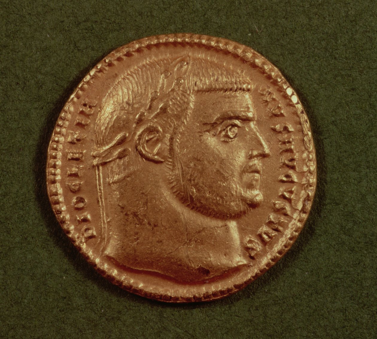Aureus (obverse) of Diocletian wearing a laurel wreath by Roman