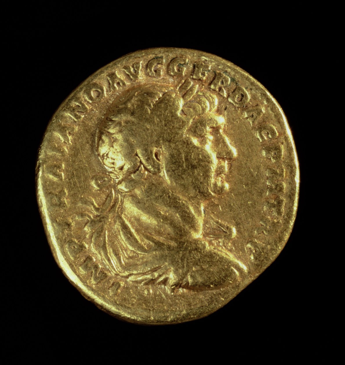 Aureus (obverse) with the Draped Bust of Trajan Wearing a Laurel Wreath by Roman