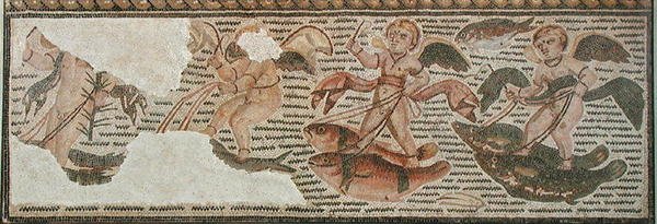 Cupids riding on fish, fragment of pavement from Sousse (Hadrumetum) Tunisia by Roman