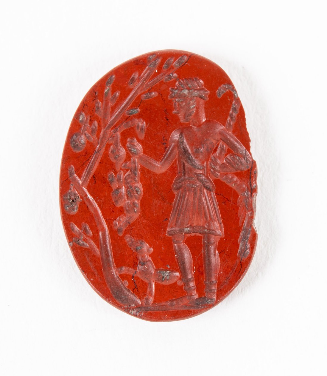 Intaglio from South Shields showing Silvanus-Cocidius (Romano-Celtic Hunter Deity) with Hare and Hound, early 3rd century AD by Roman