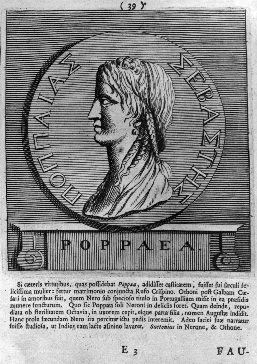 Poppaea Sabina (Engraving After a Roman Coin Dated AD 54-68) by Roman