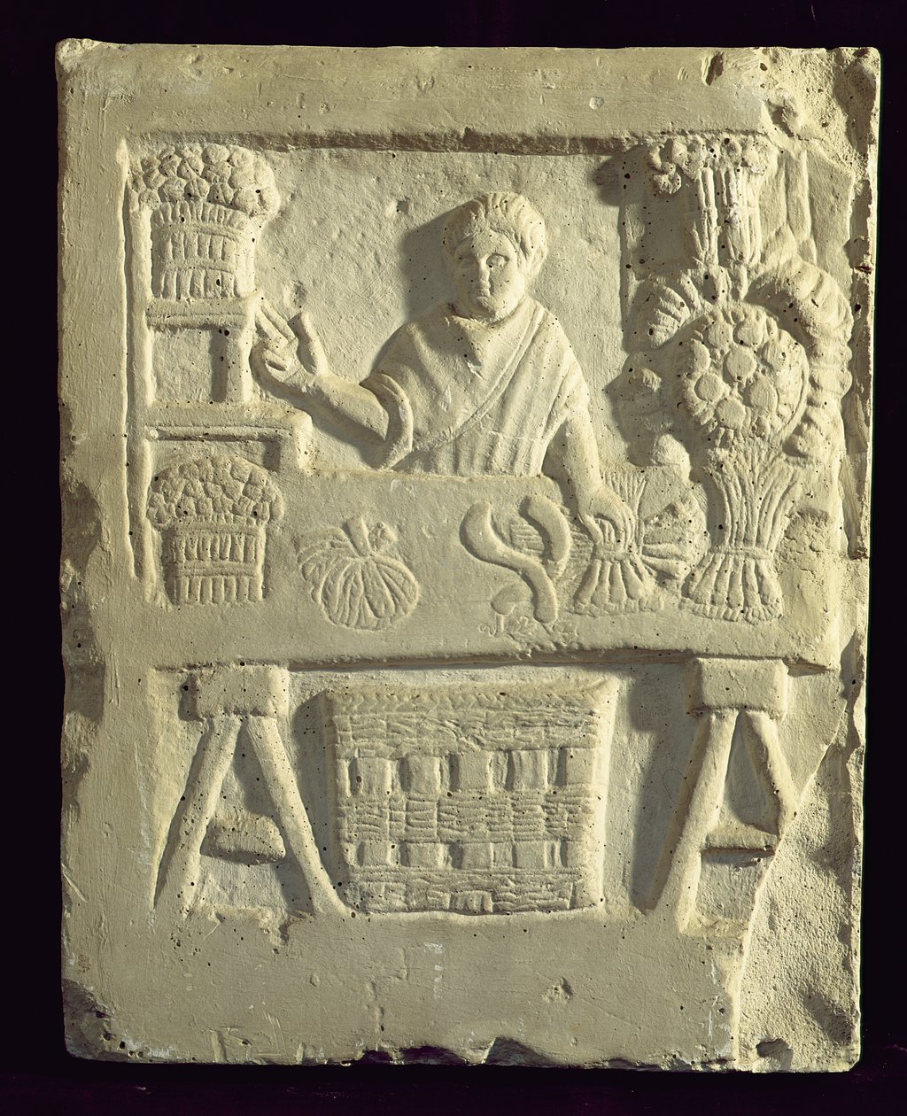 Relief depicting a flower and vegetable seller by Roman