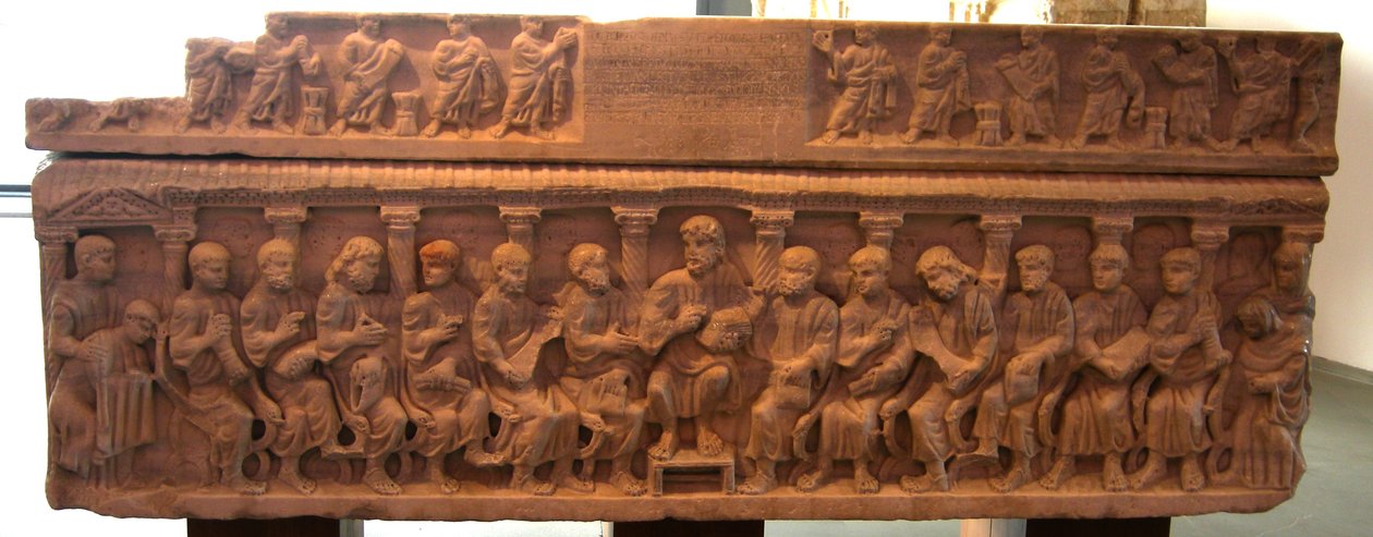 Sarcophagus of bishop Concordius, Christ and the apostles by Roman