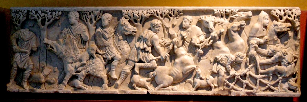 Sarcophagus showing a hunt by Roman