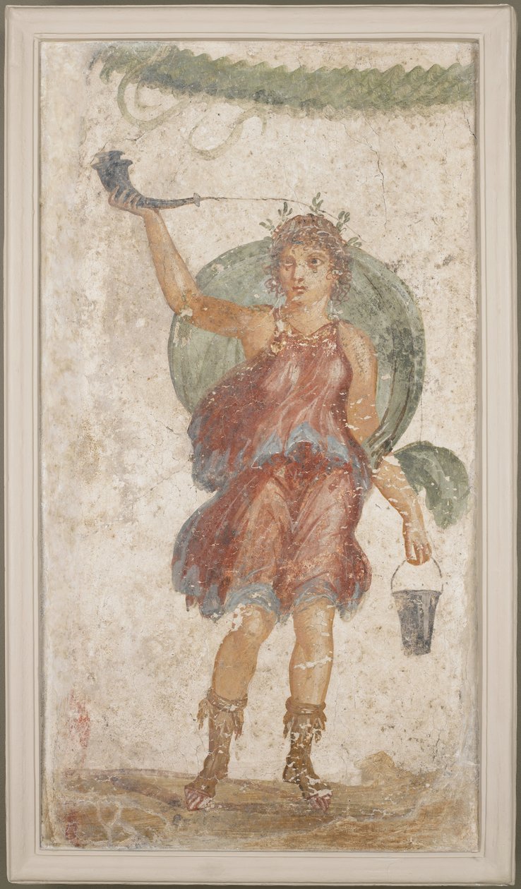 Standing Deity Holding a Horn and Bucket, from Pompeii by Roman