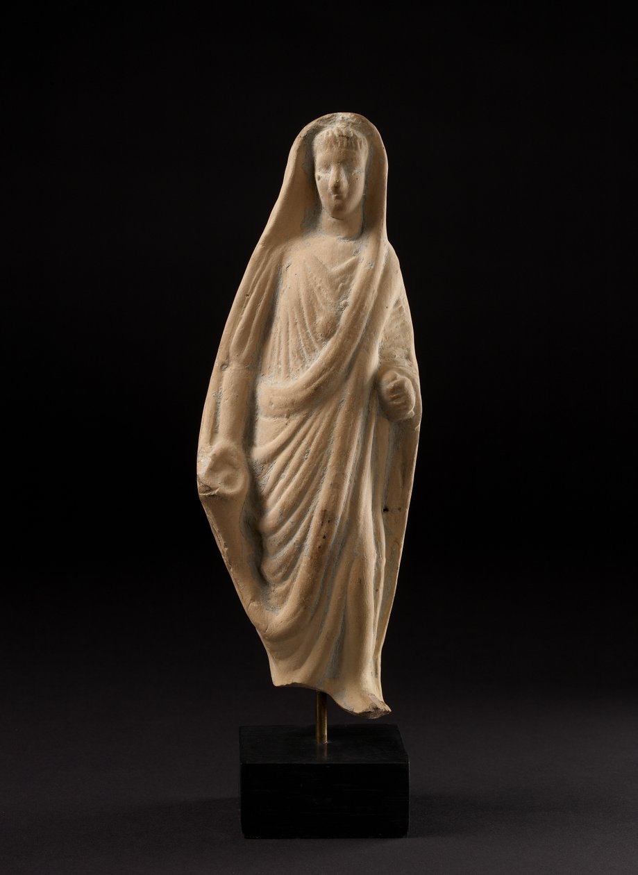 Terracotta Statuette of a Pious Roman Veiling His Head with His Toga by Roman