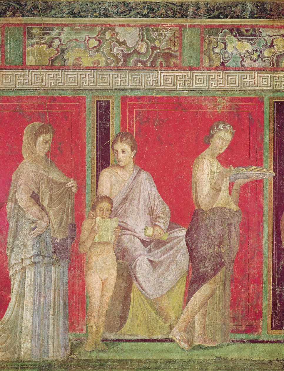 The Catechism with a Young Girl Reading and the Initiate Making an Offering, North Wall, Oecus 5 by Roman