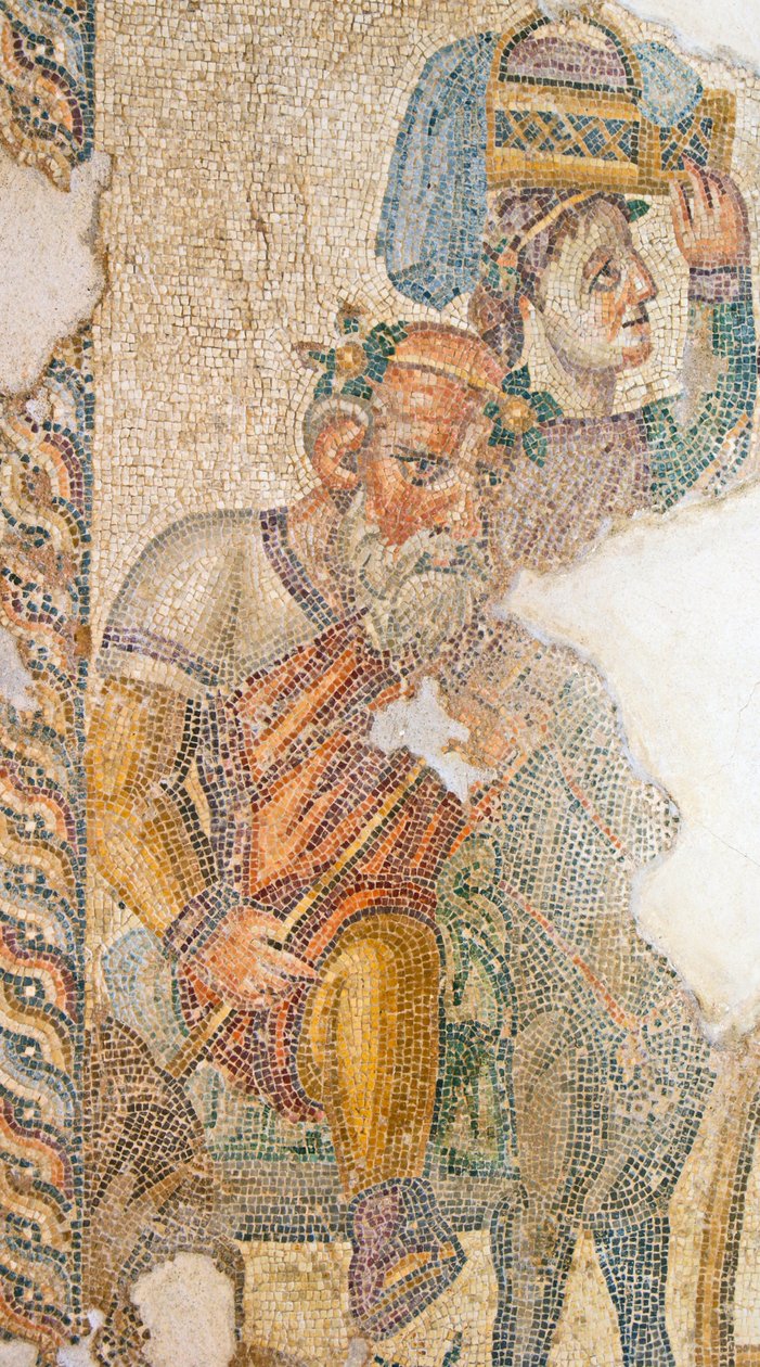 The Triumphant Procession of Dionysos, Detail of Seilenos Riding His Donkey, House of Aion, Paphos, Cyprus by Roman
