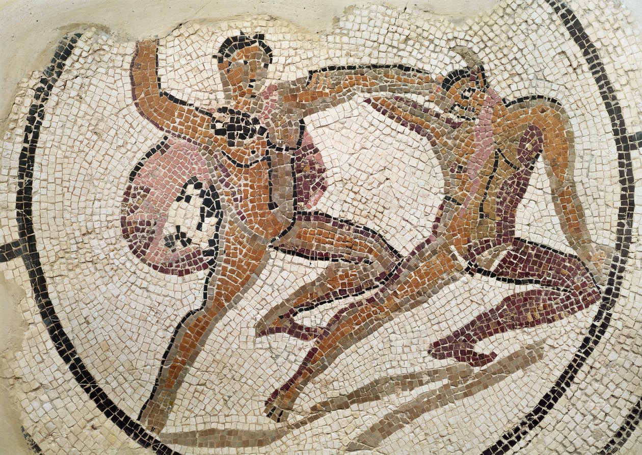 Two gladiators fighting by Roman