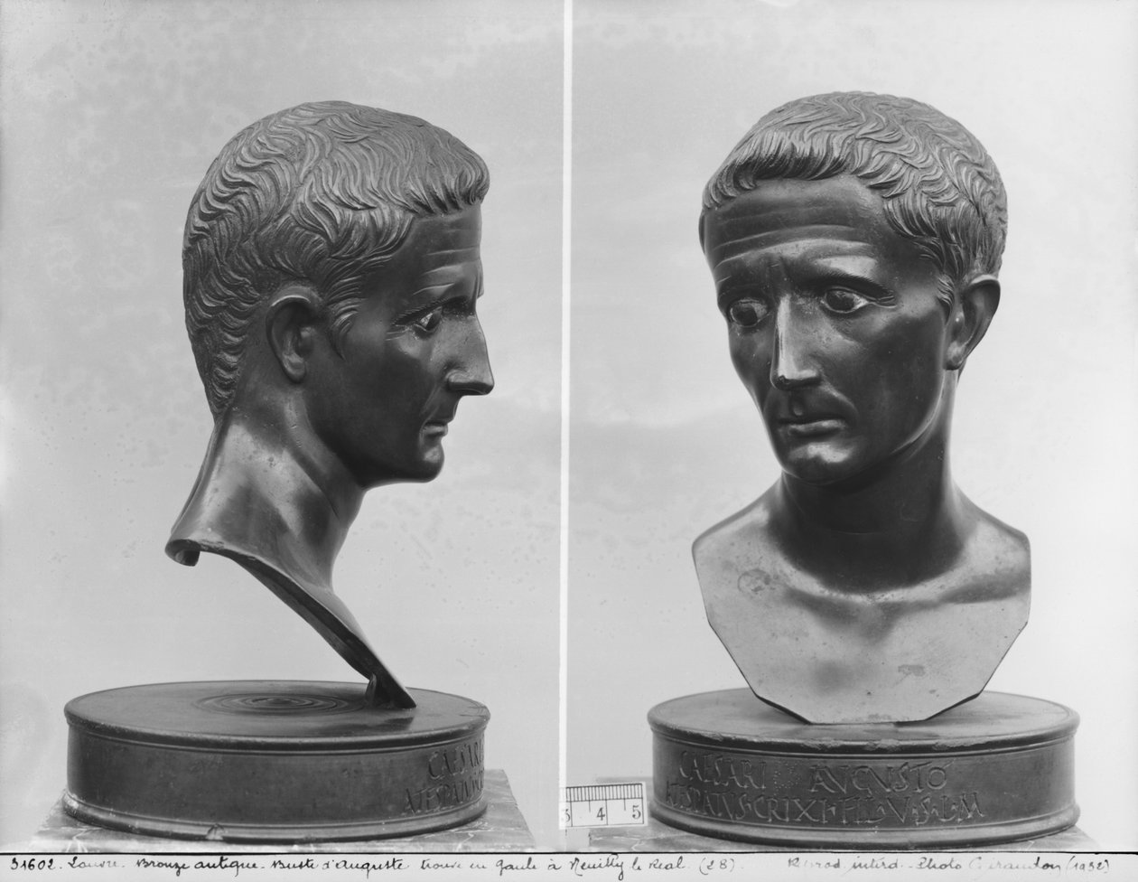 Two views of a bust of Emperor Augustus by Roman