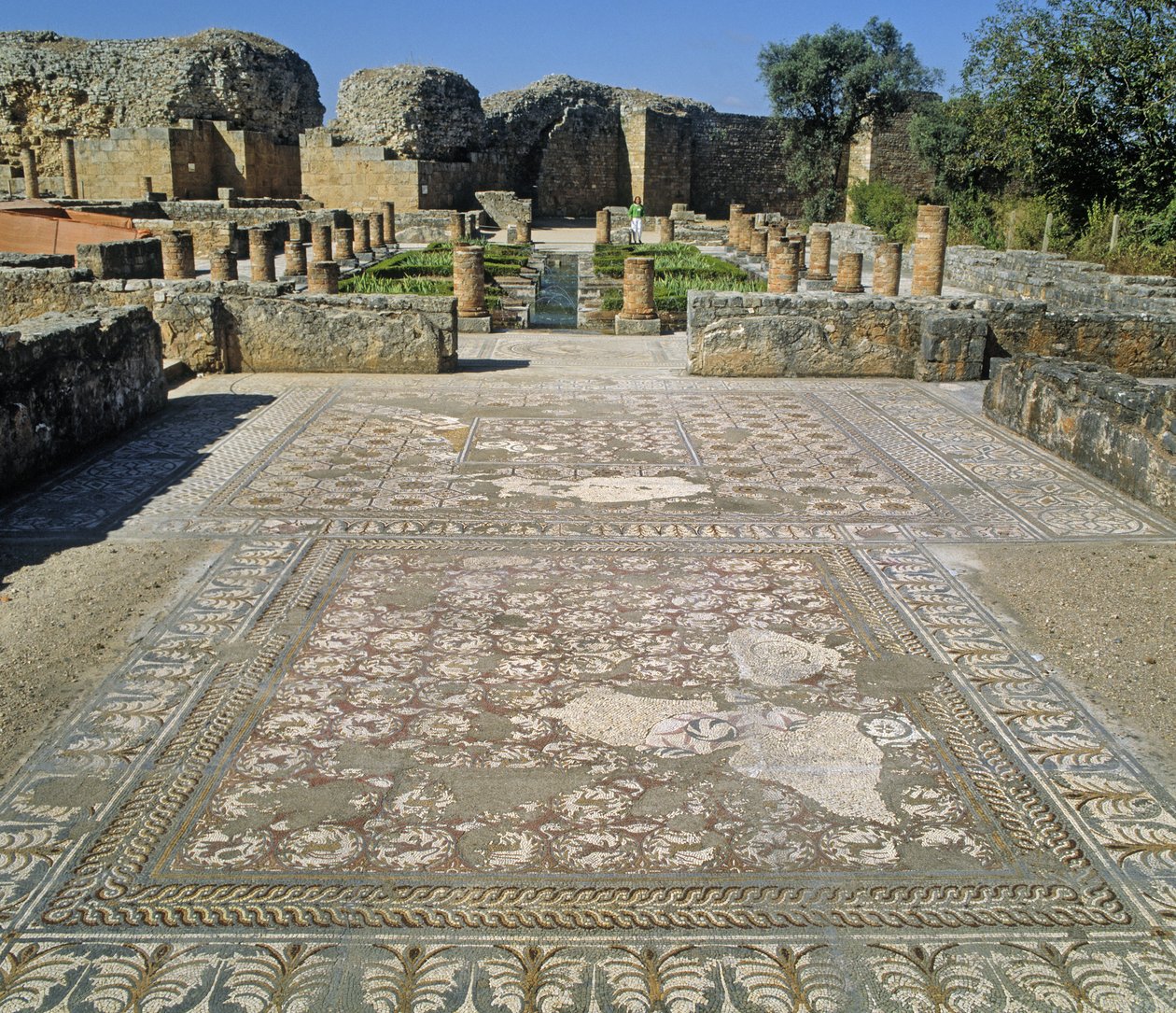 View of the ruins and a mosaic floor by Roman