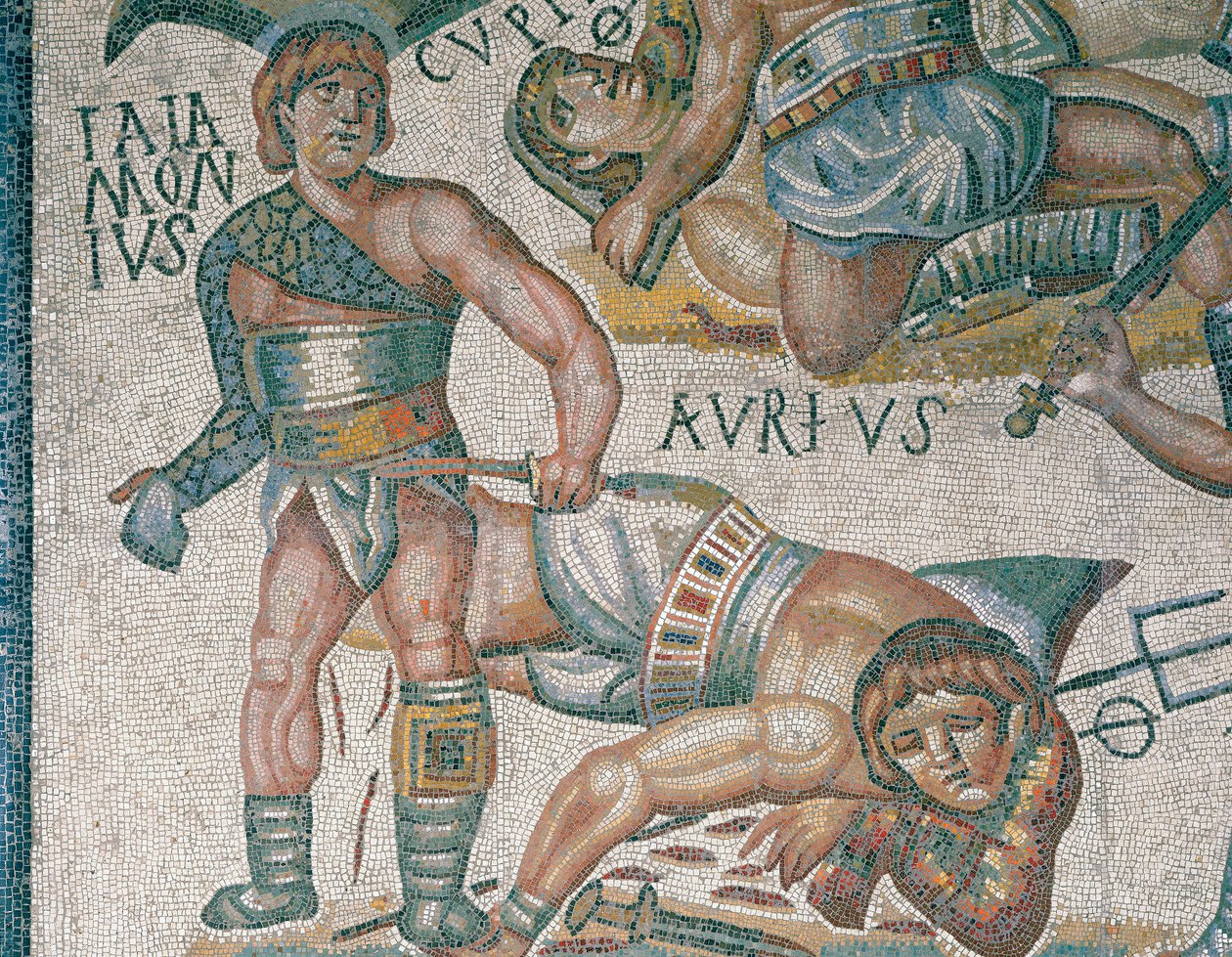 Mosaic Showing a Scene of Fighting Gladiators (detail), Housed in the Borghese Gallery in Rome by Roman Roman