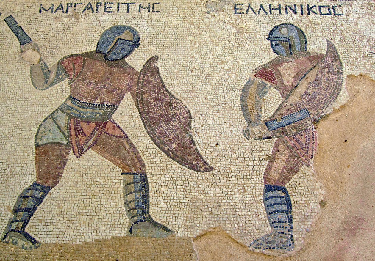 A Fight between Two Gladiators, House of the Gladiators, Kourion, Cyprus by Roman