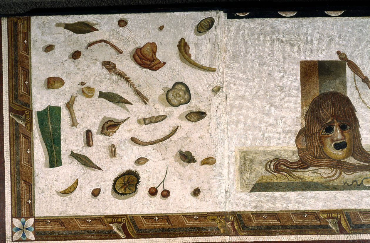 “Asarotos” (Floor unswept) Fragments of mosaic signed by Harakliton from Rome, 2nd century AD by Roman