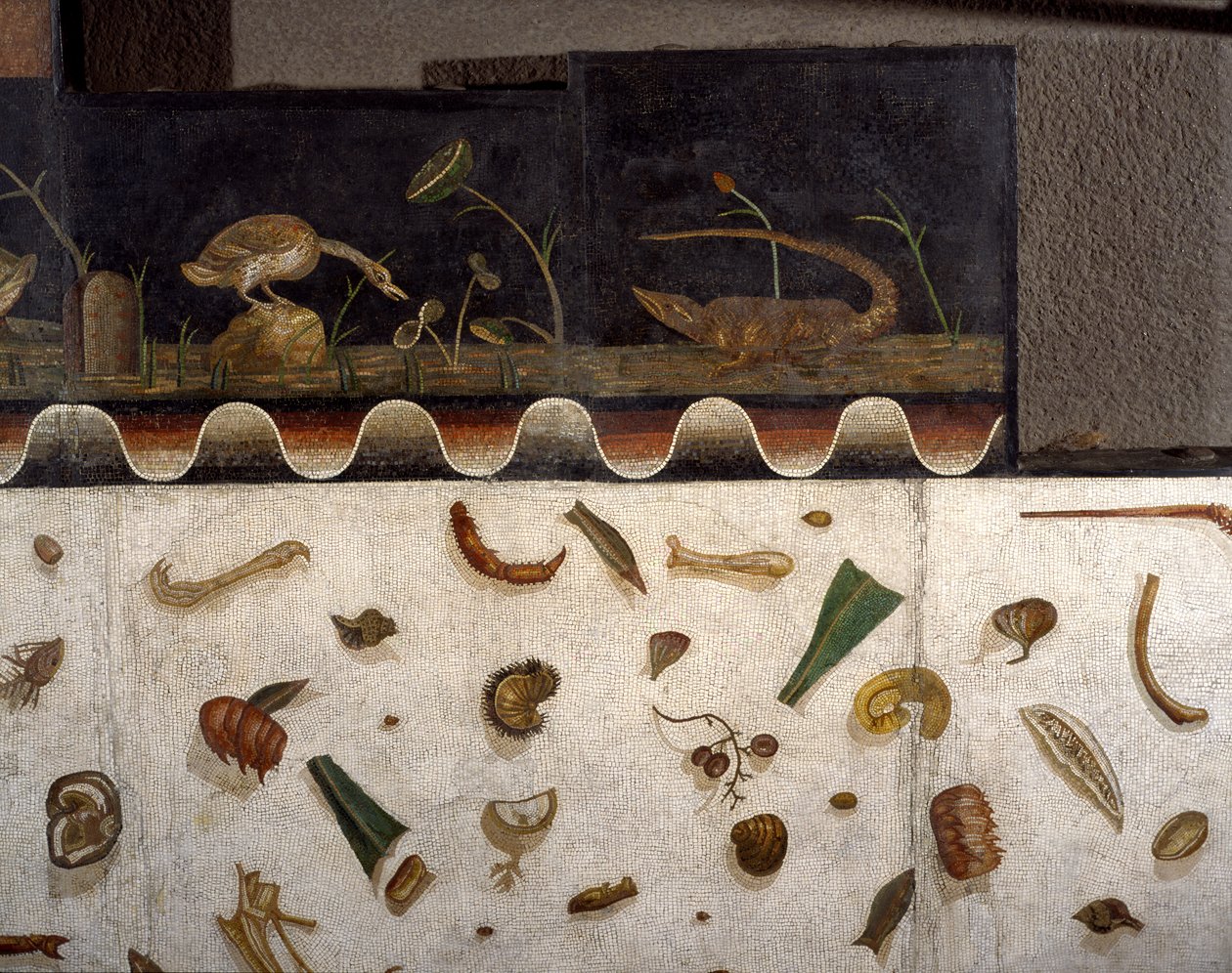 “Asarotos” (Floor unswept) Fragments of mosaic signed by Harakliton from Rome, 2nd century AD by Roman