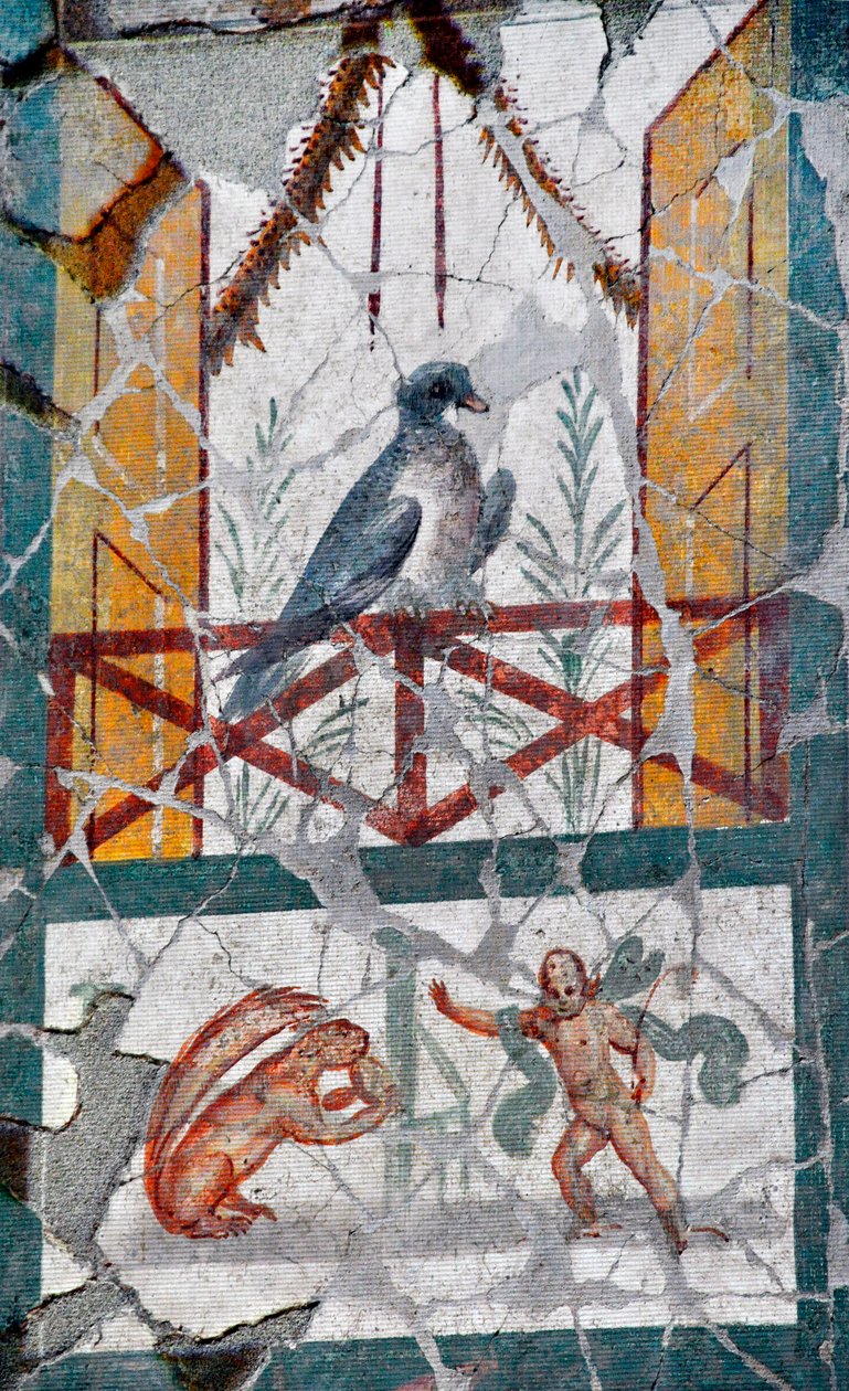 Below a Bird Laid on a Balcony, an Amour Faces a Squirrel. Late 1st century by Roman