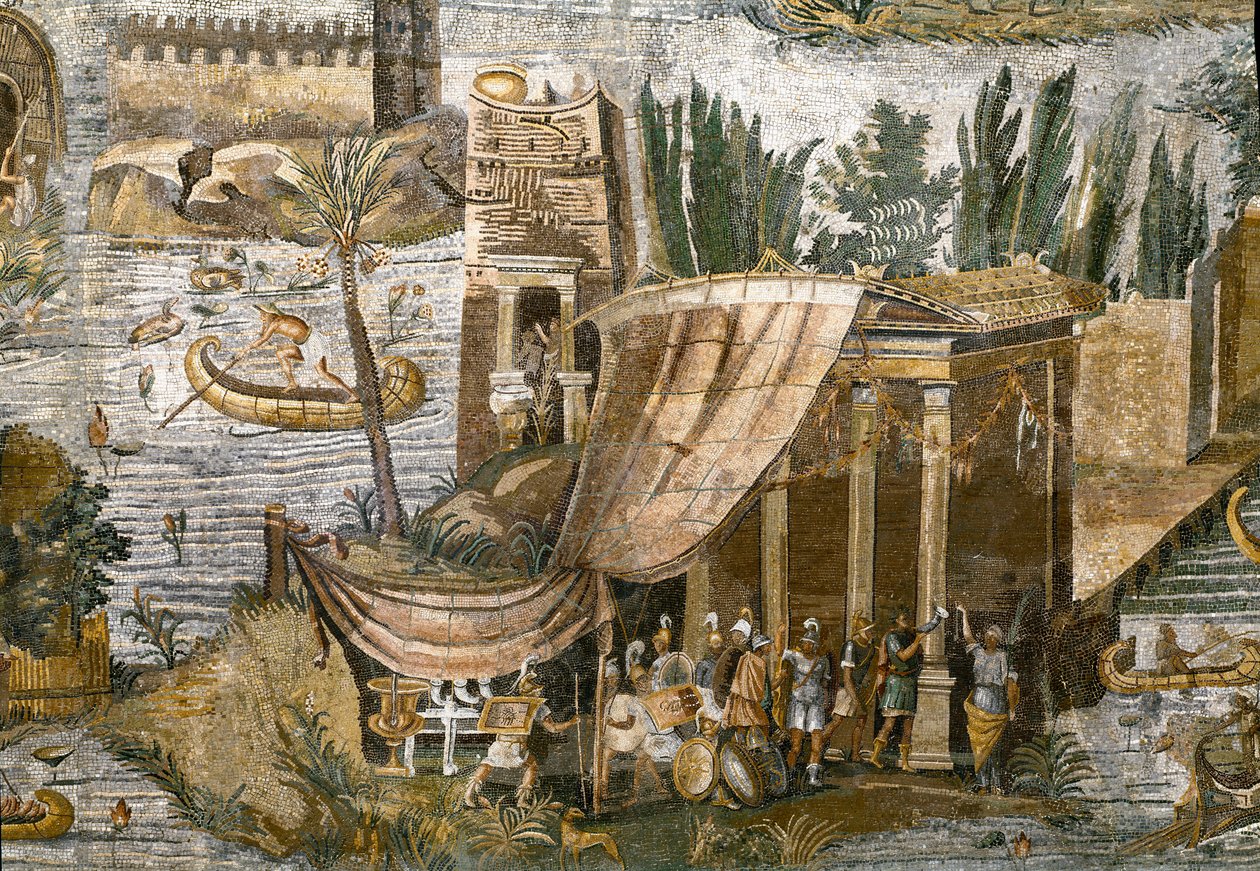 Detail of the Nilotic mosaic of Preneste from the shrine of the deity of Fortune Primigenia, 80 BC by Roman