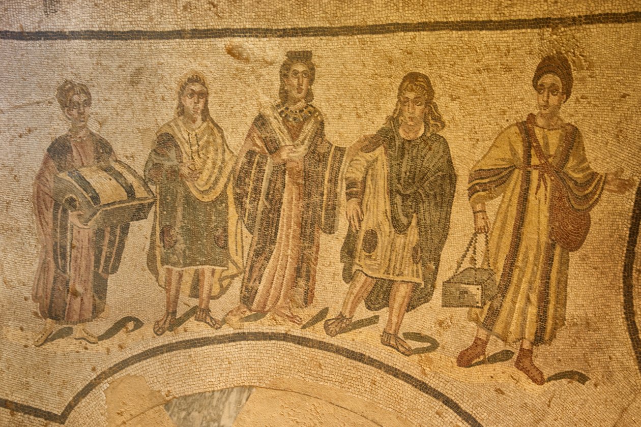 Entrance to the therma, floor mosaic, Villa Romana del Casale, Piazza Armerina, Sicily, Italy by Roman
