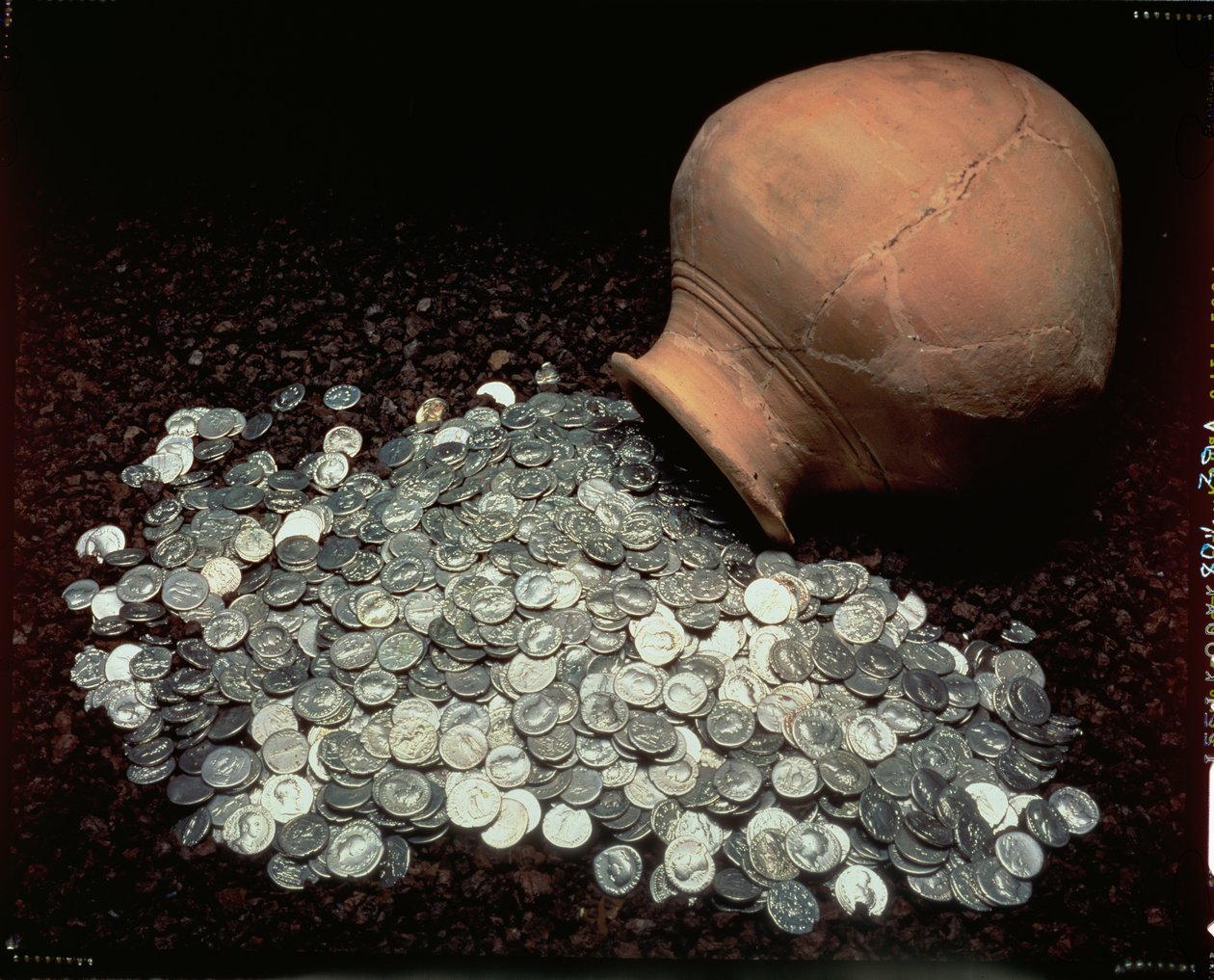 Jar which contained a hoard of Roman silver coins, from Falkirk, mid ...