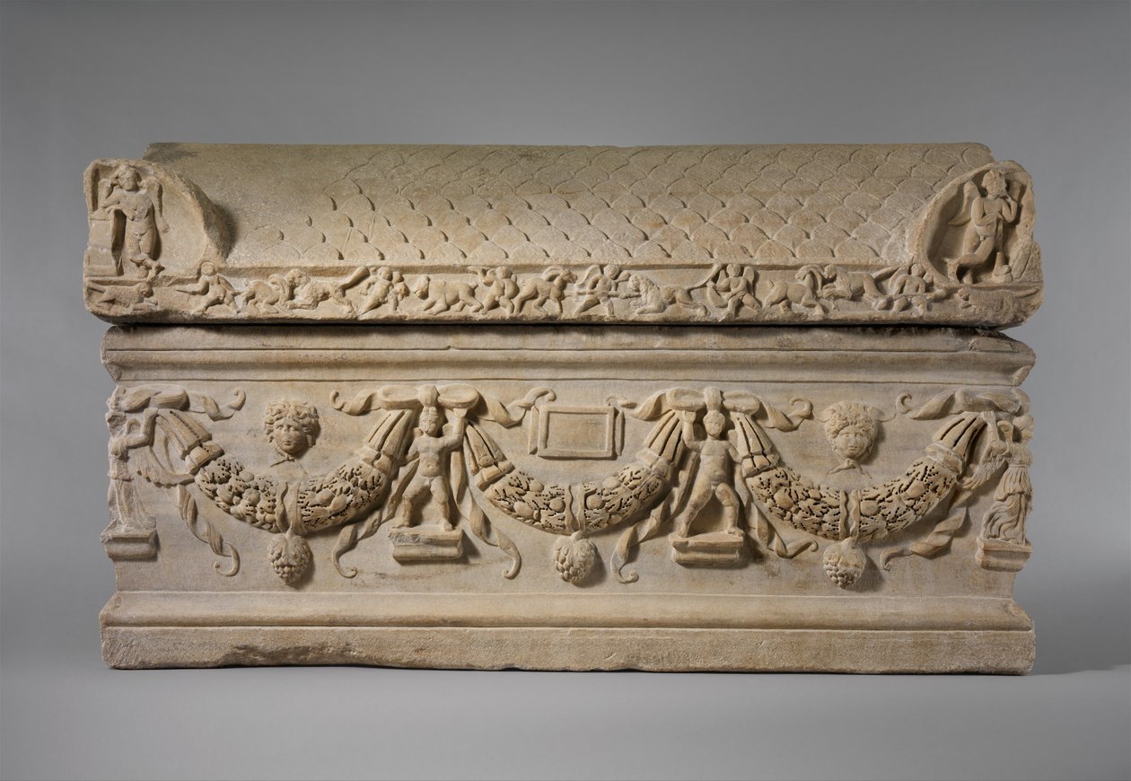 Marble Sarcophagus with Garlands by Roman