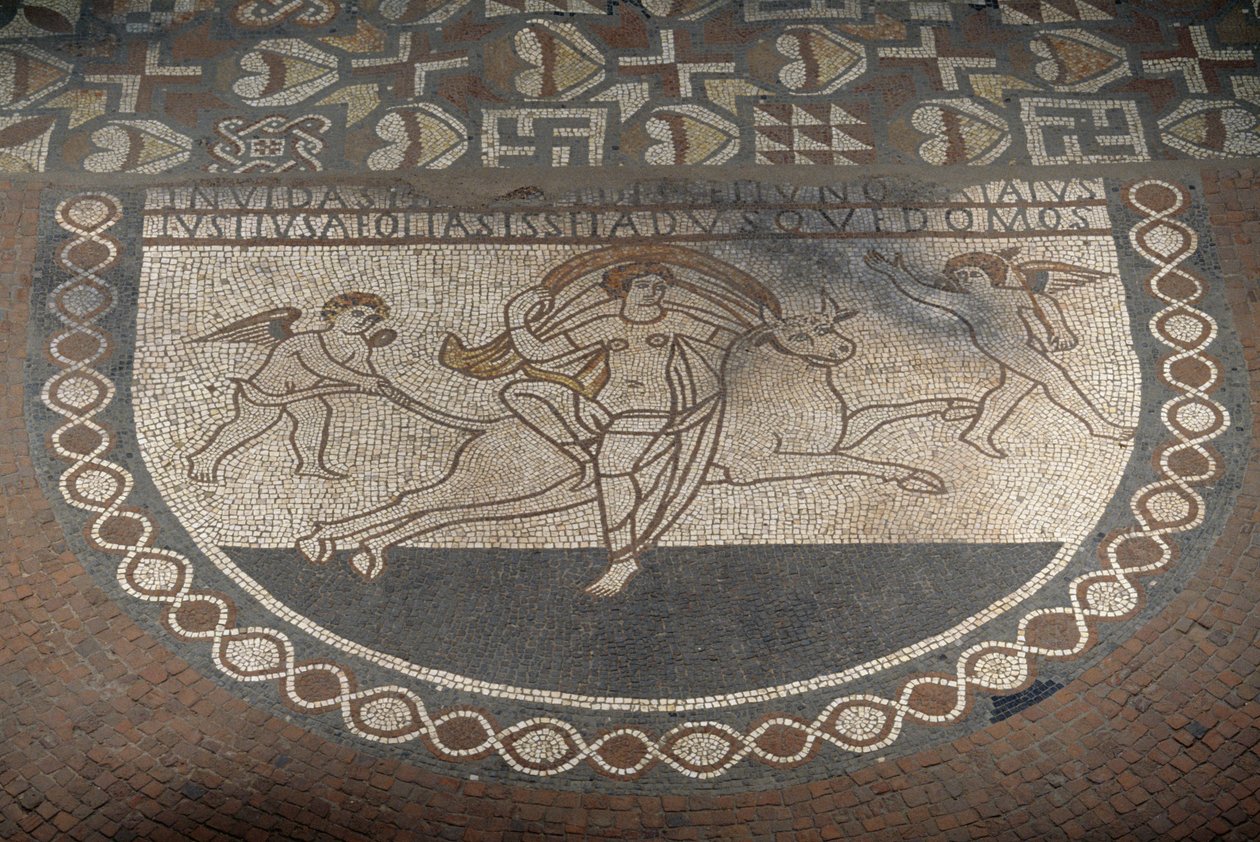 Rape of Europa, floor mosaic from Lullingstone Roman Villa, ca 82 AD, Eynsford, Kent, England, United Kingdom, Roman civilization by Roman