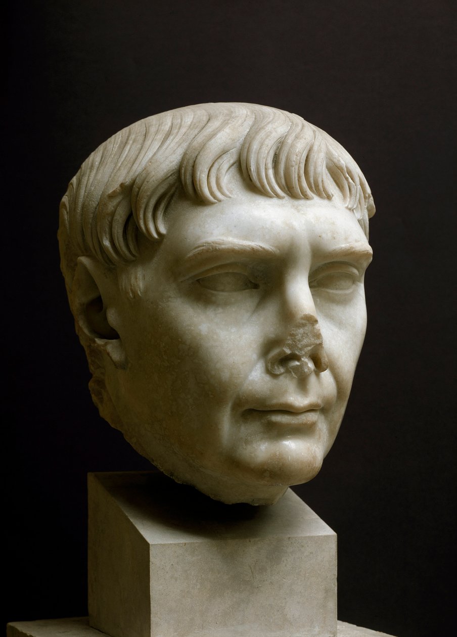Marble head of Emperor Trajan (Marcus Ulpius Traianus) (53-117 AD) by Roman