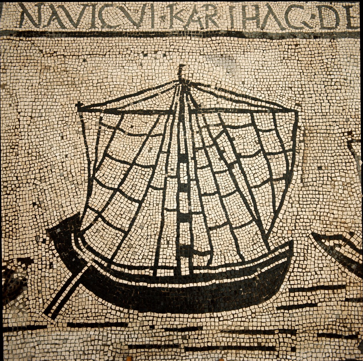 Roman art: cargo ship. Mosaic of the 3rd century AD. Ostia, Piazzale delle Corporazioni. Italy by Roman