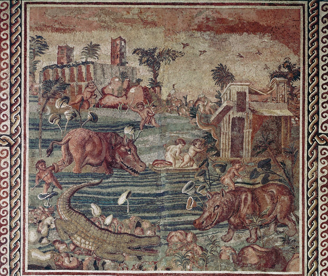 Roman Art: Nile Landscape Mosaic from a Villa on the Aventino Hill, Rome (1st-2nd Century) by Roman