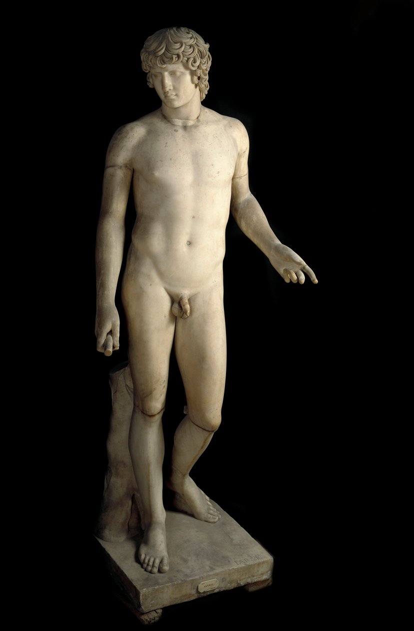 Roman art: representation of Antinous (ca. 110-130 AD) Farnese, young man lover of the Roman emperor Hadrian. Marble sculpture. 130-138 AD. Archaeological Museum of Naples by Roman