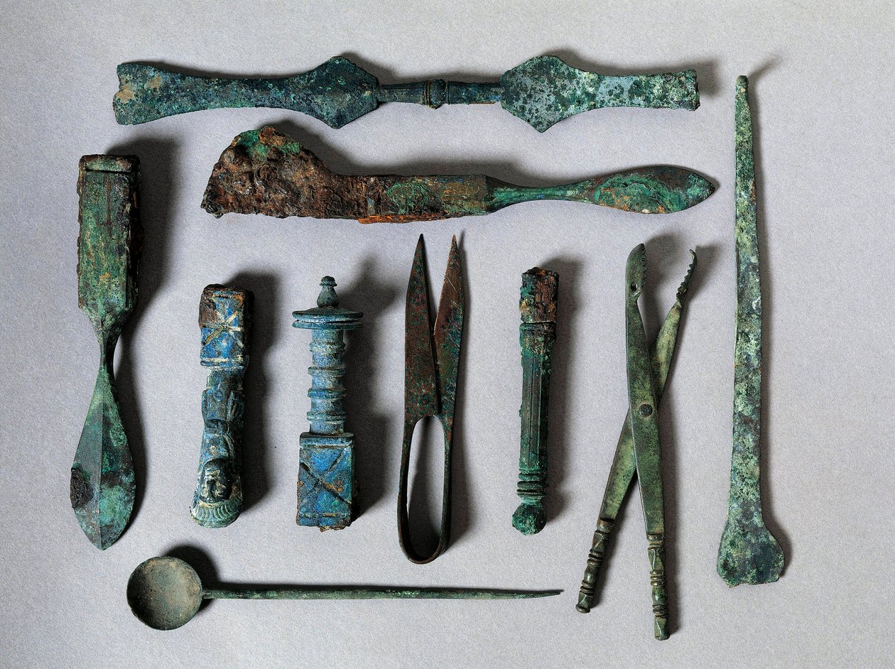 Set of surgical instruments from the House of the Surgeon in Pompei. 1st century BC. Naples, Museo Archeologico Nazionale by Roman