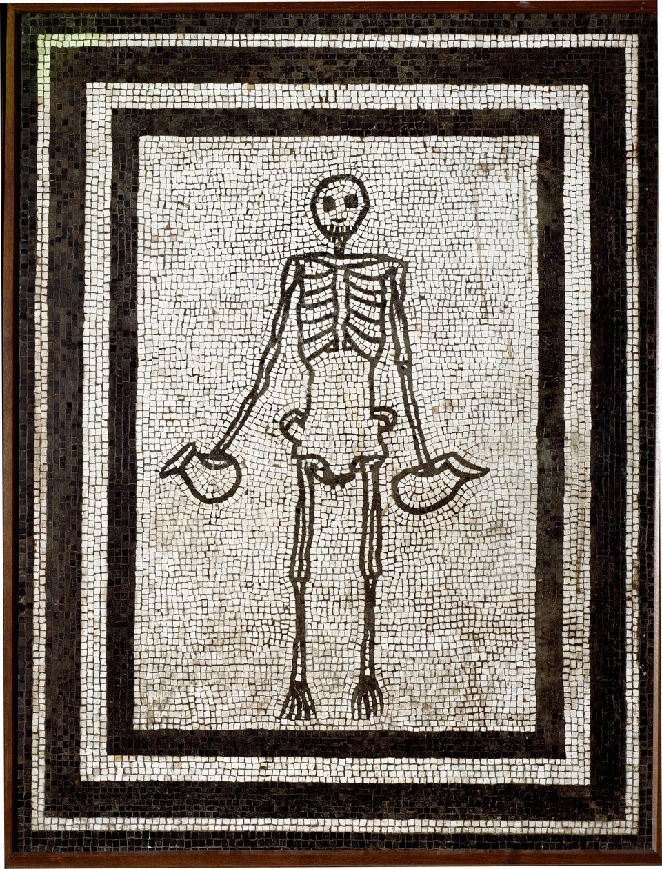 Skeleton bearing askos. Mosaic from the Vesuve region. 1st century BC by Roman