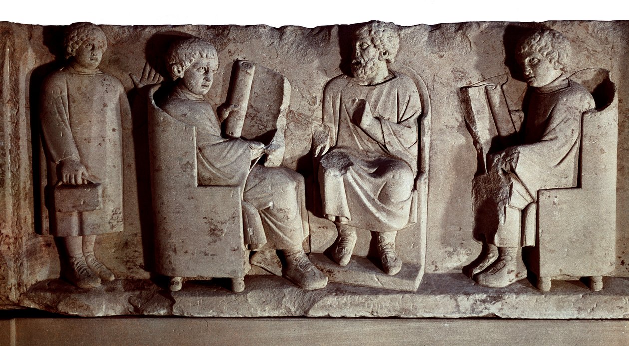 Roman civilization. Relief depicting school scene. Trier, Germany by Roman