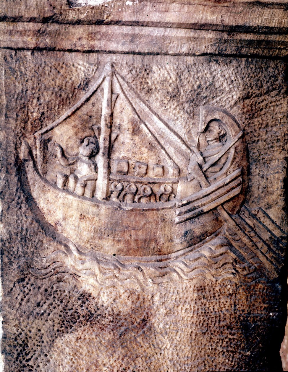 Roman transport ship. Low relief from the 2nd century AD JC Roman National Museum by Roman