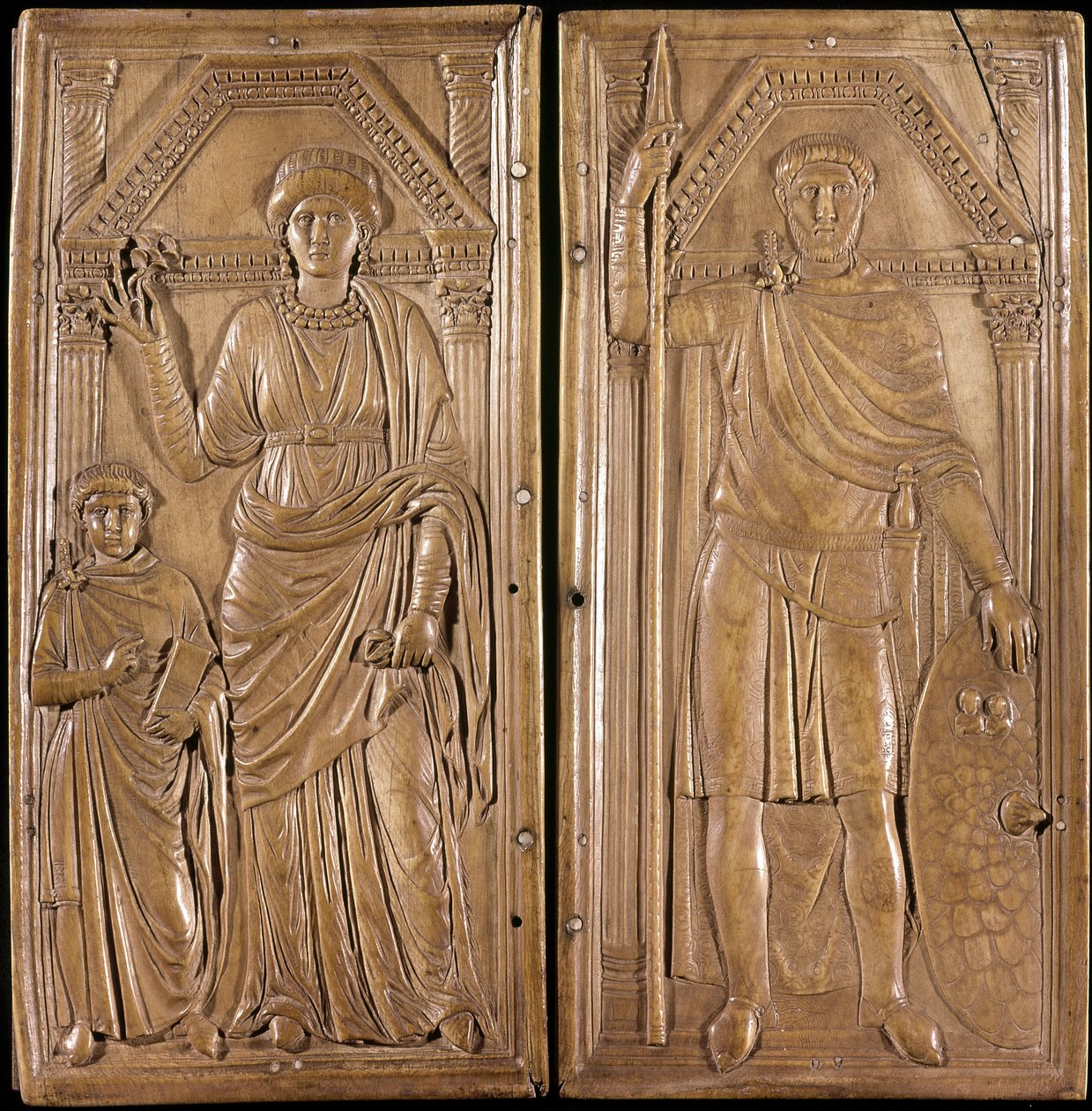 Stilicon: Stilicon and His Wife Serena and His Son Eucherio. Ivory Around 400. Tresor of the by Roman