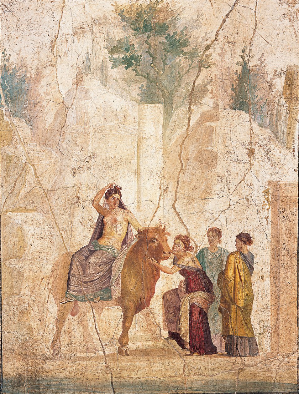 The Rape of Europa, 1st half of 1st century AD by Roman Pompeian wall painting.
