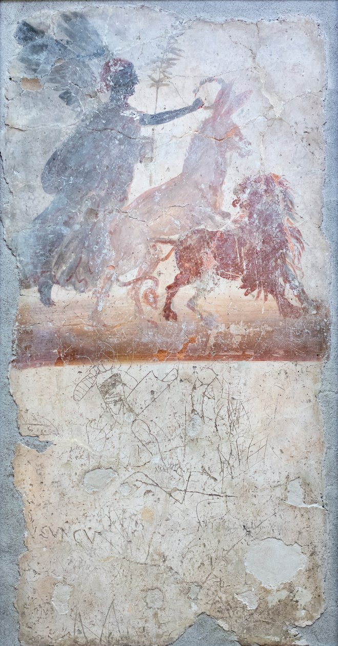 A Donkey Penetrating a Lion is Crowned by the Goddess Victoria, Below a Graffito with Gladiatorial Combat, Insignia of a Shop by Roman Roman
