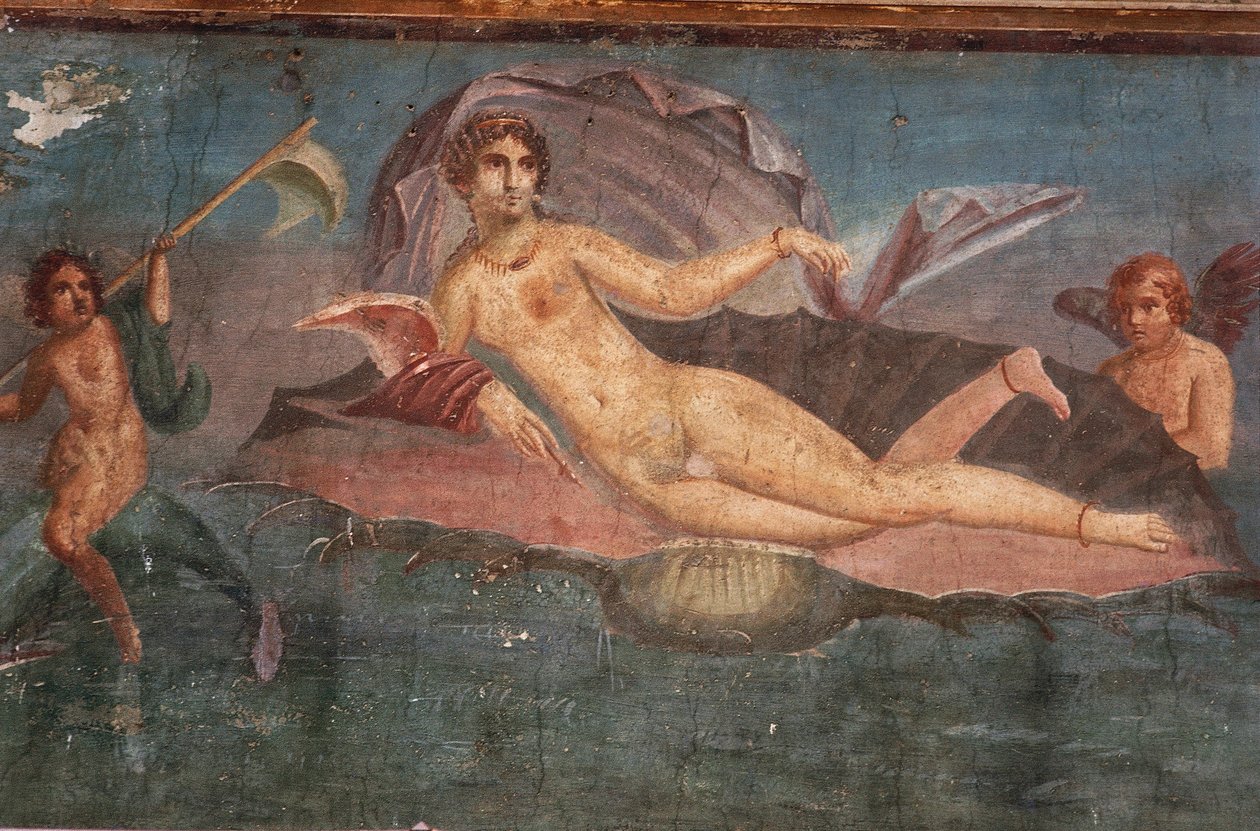 Detail of fresco in House of Venus in seashell, Pompeii, Campania ...