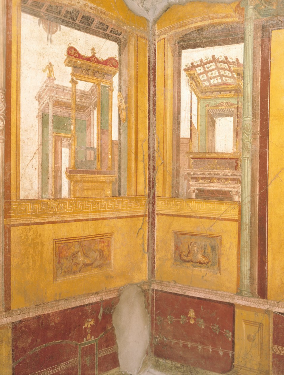 Detail (frescoed wall in faux architecture, House of Vettii, Pompeii, Campania, Roman Civilization) by Roman Roman