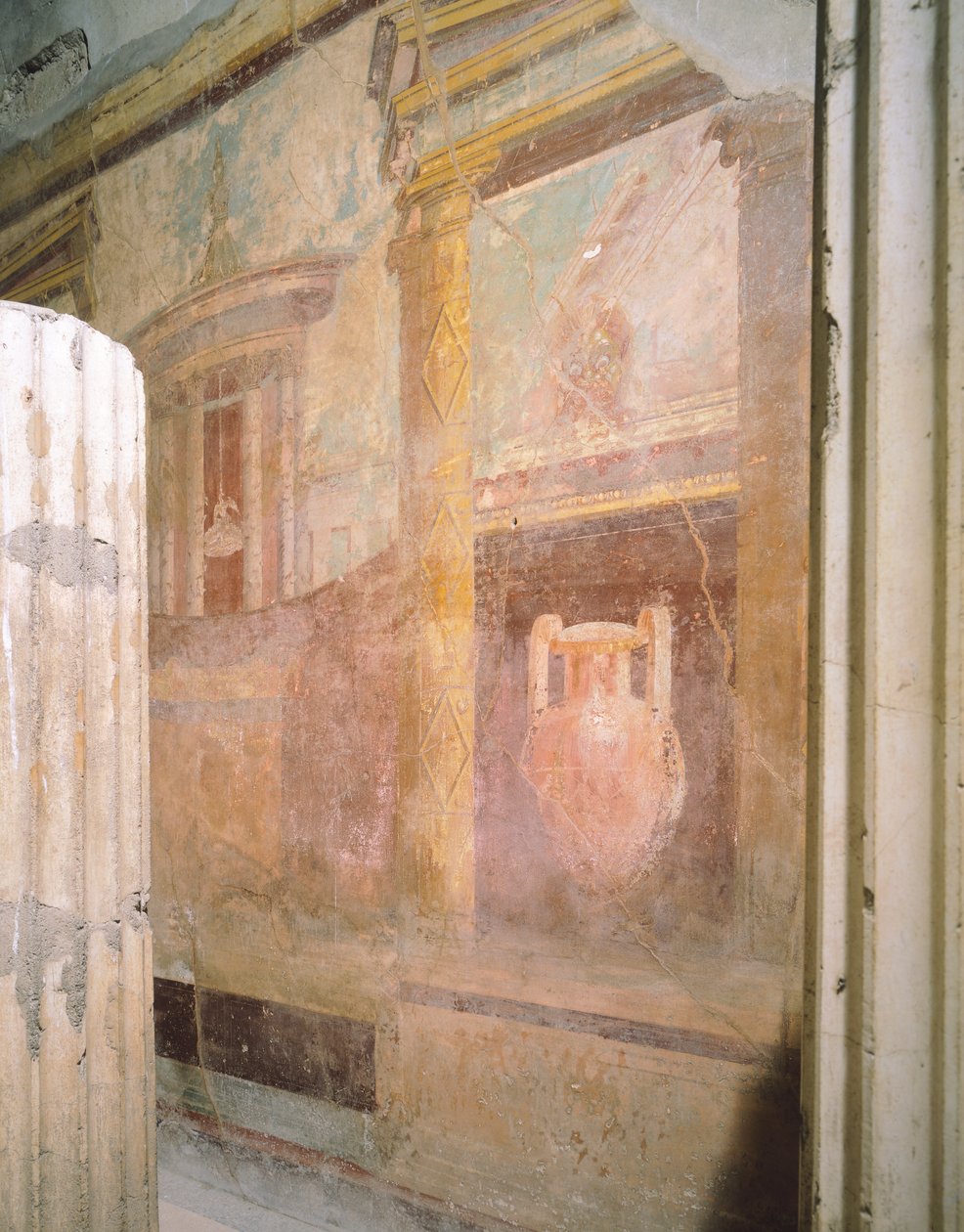 Detail of frescoes in Hall of Triclinium, House of Labyrinth, Pompeii, Campania, Roman Civilization (detail) by Roman Roman