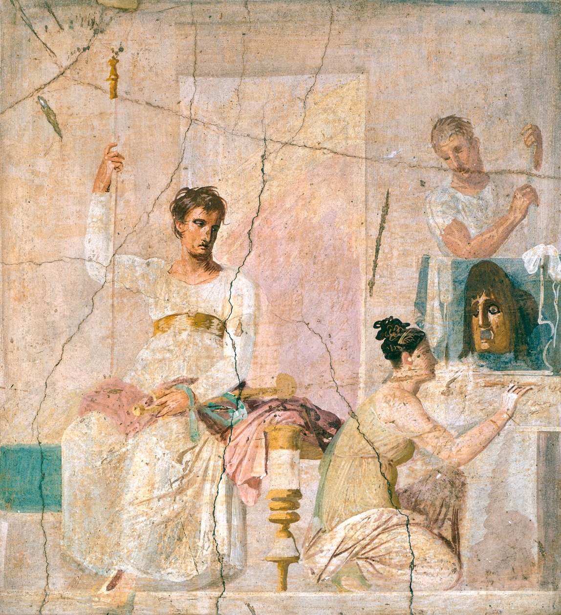 Fresco Depicting Theater Scene, from Basilica of Herculaneum (UNESCO World Heritage) by Roman Roman