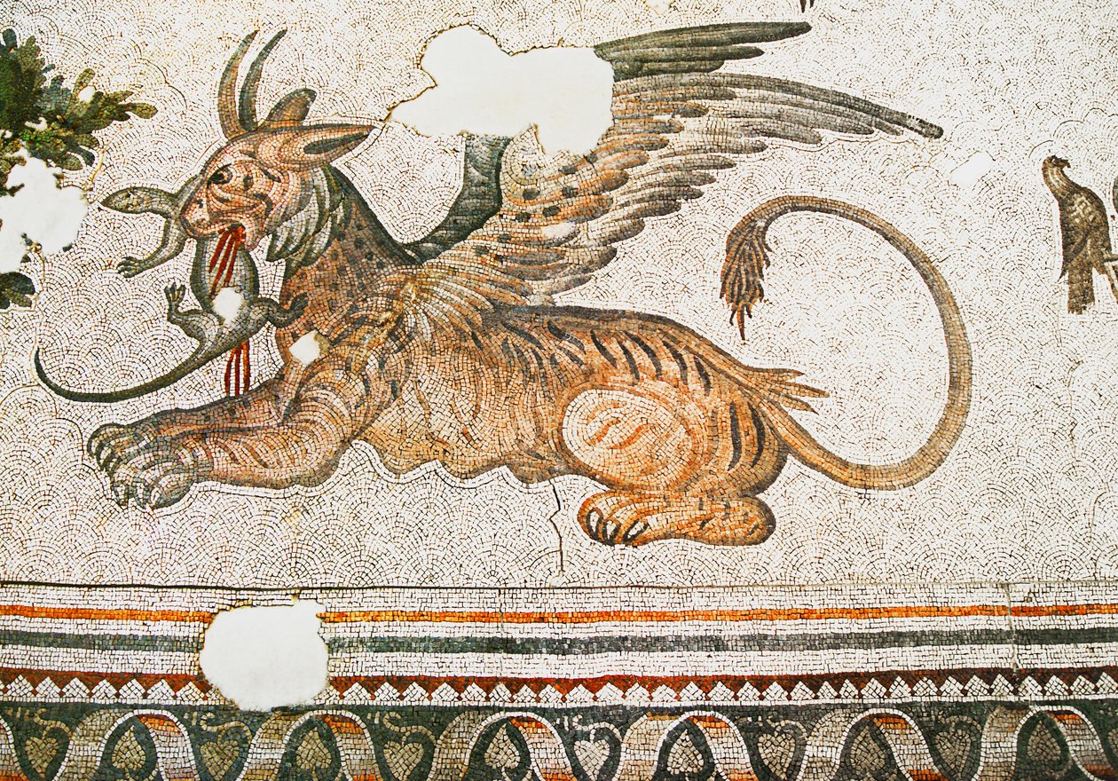 Mosaic depicting a Tigress-Griffon eating a lizard, Arasta Bazaar, Sultan Ahmet Mosque, Istanbul by Roman Roman
