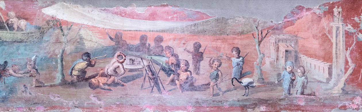 Painting of a Triclinium Bed with Scenes of Pygmies, 50-79 AD, (detail) by Roman Roman