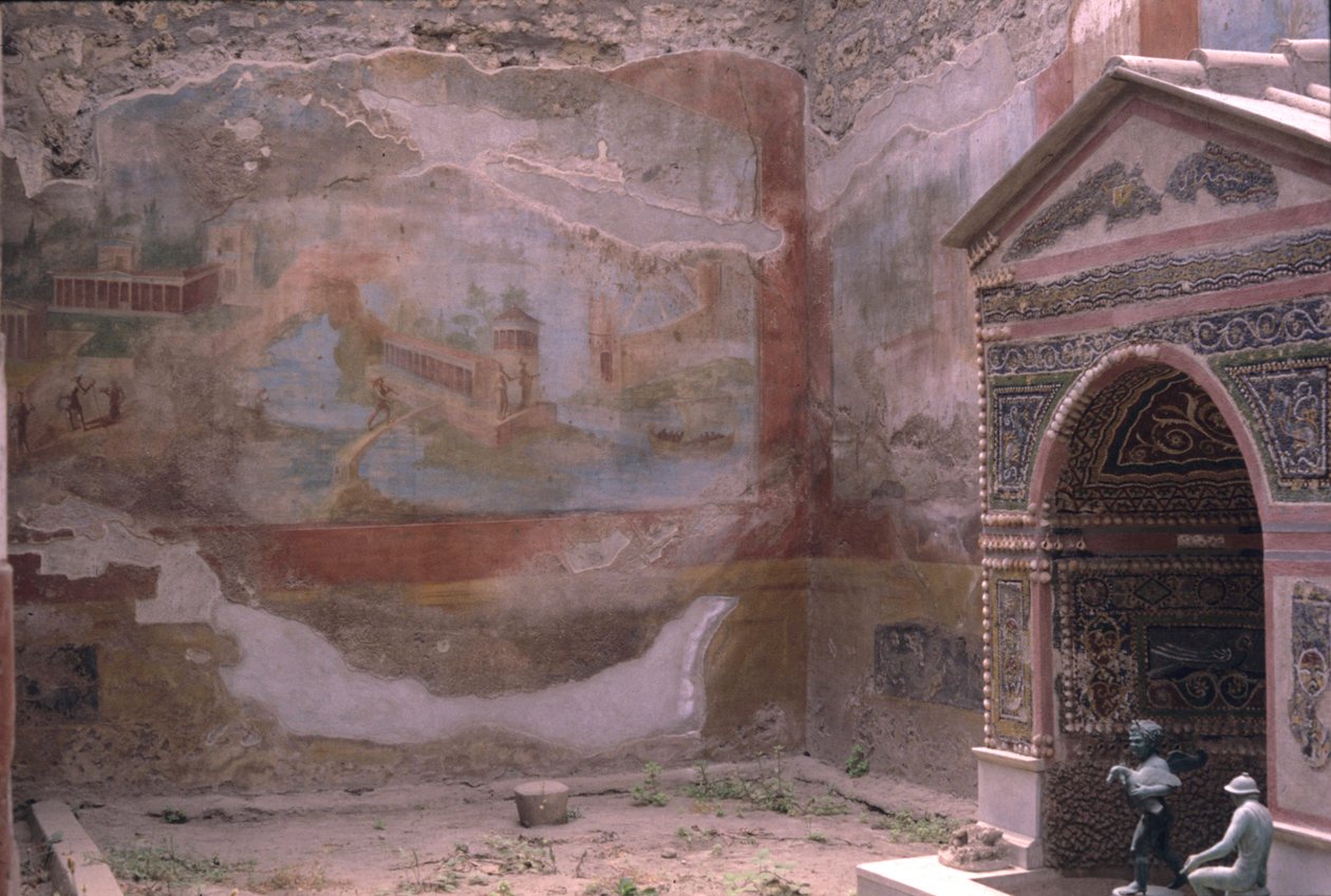 Pompeii, Casa de Diana and Amphitrite Fountain and Wall Painting, Italy by Roman Roman
