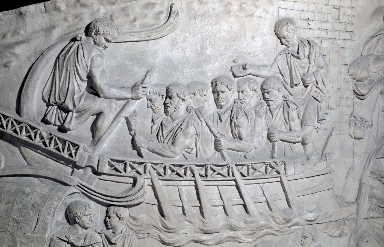 Roman Soldiers on a Galley on the Danube During the First War in Dacia by Roman Roman